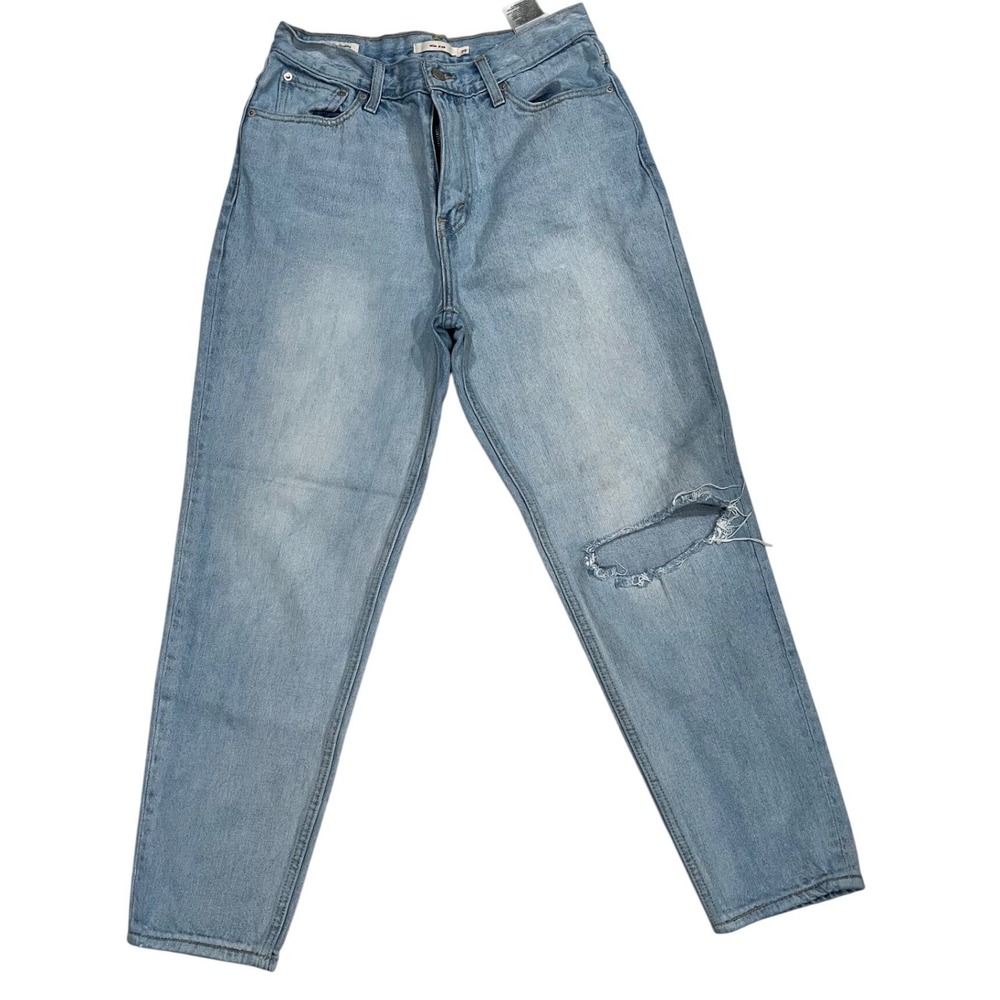 Levis Premium Mom Jean Light Wash Distressed High Rise Tapered Denim Size 29